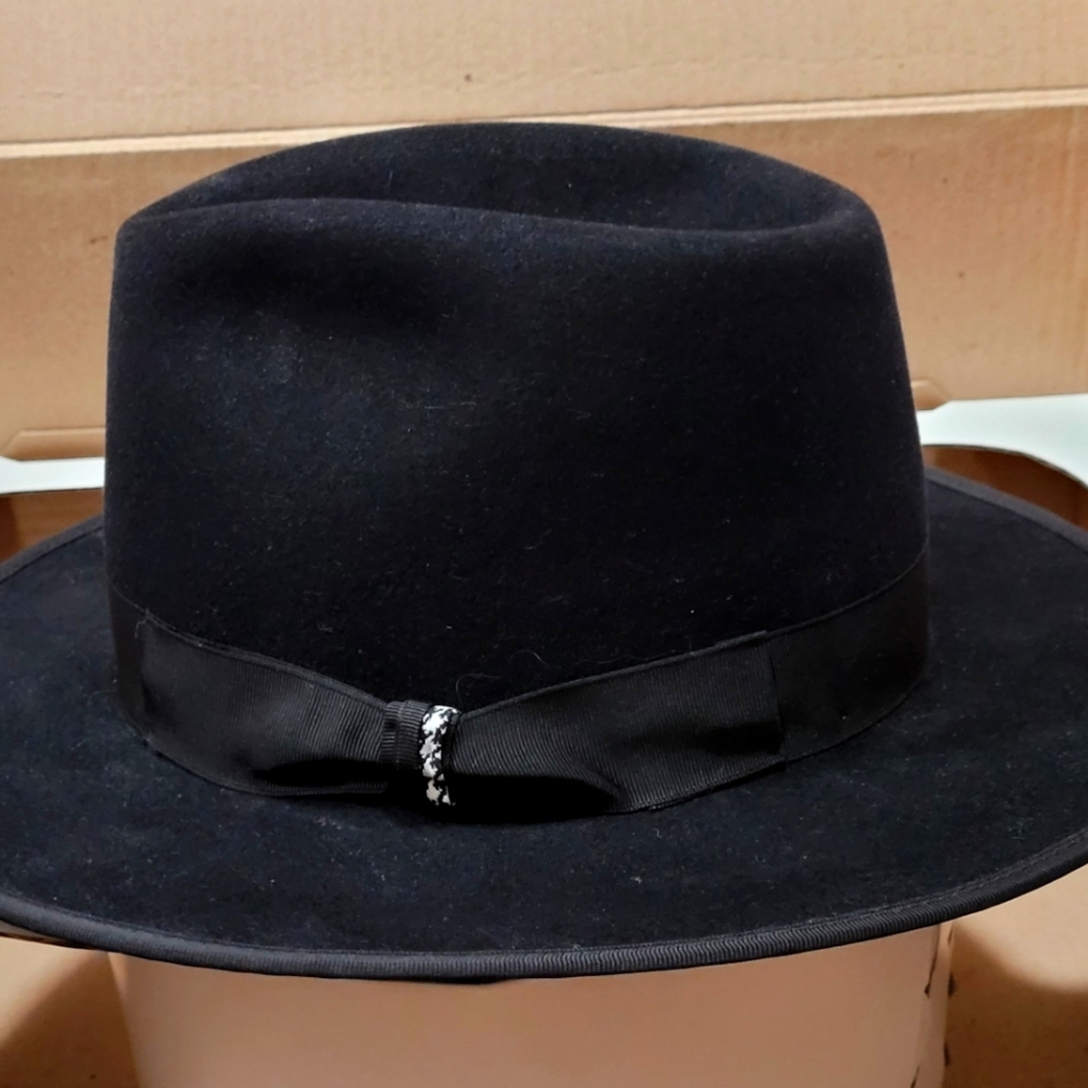 Custom Black Fedora- Medium 7 3/8